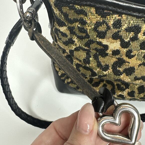 Brighton Leopard Print Leather Hobo Shoulder Bag Silver Hardware Braided Y2K - Picture 13 of 16